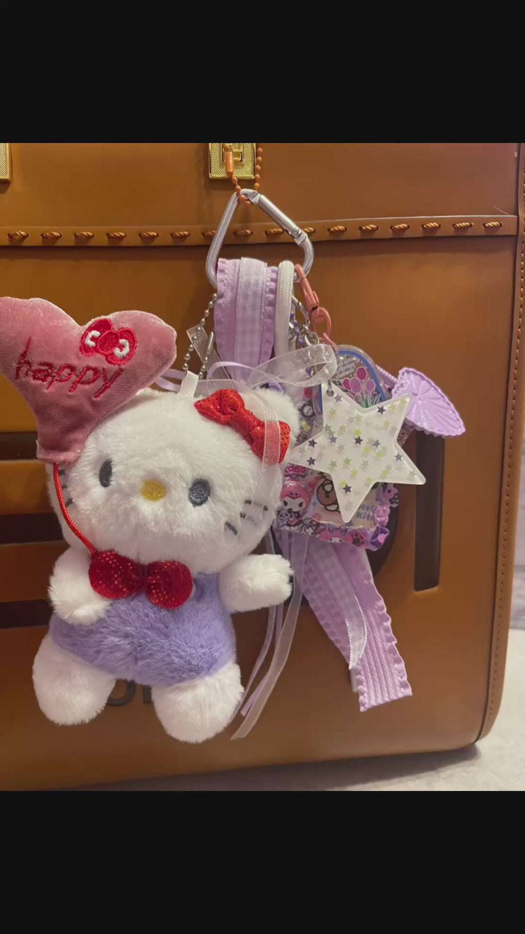 Balloon Kitty Handmade Bag Charm - Beaded Purse Charm with Acrylic Tags & Ribbon, Handbag Accessory