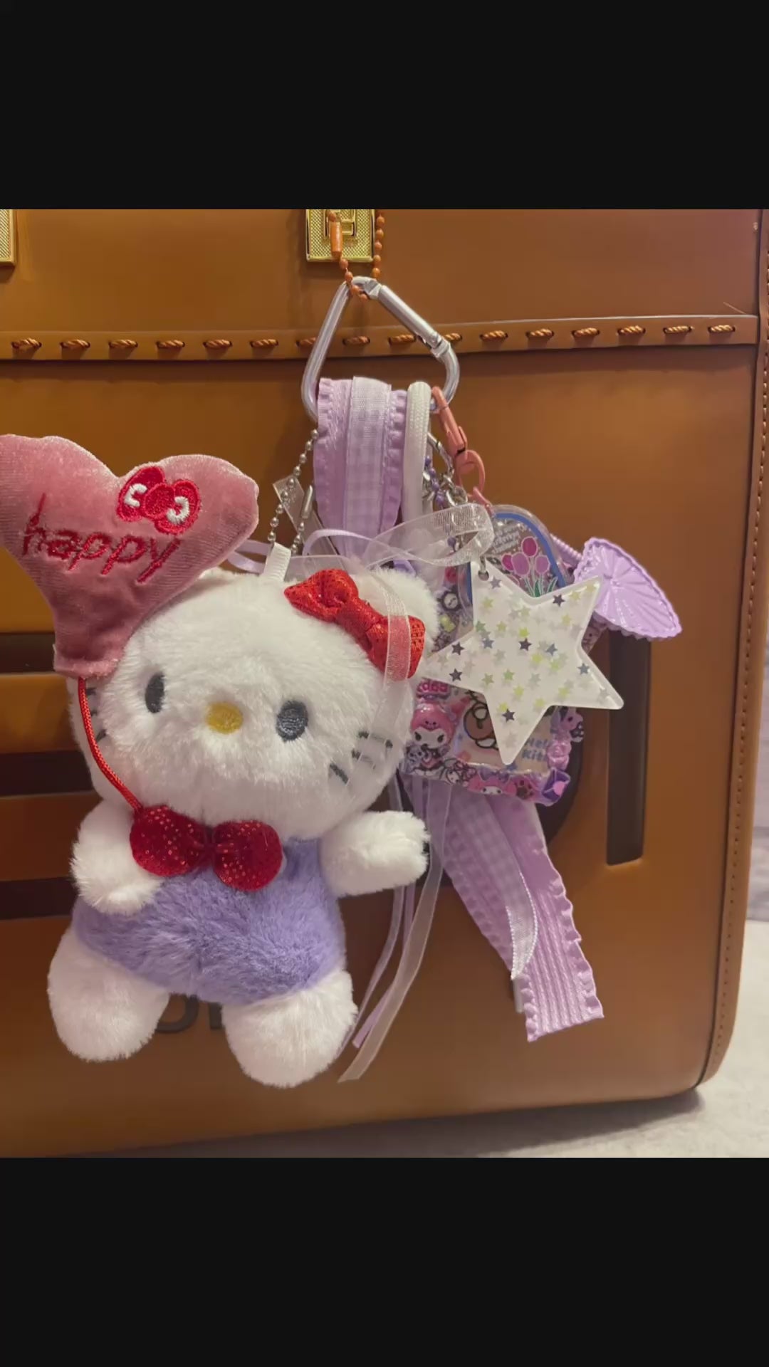 Balloon Kitty Handmade Bag Charm - Beaded Purse Charm with Acrylic Tags & Ribbon, Handbag Accessory