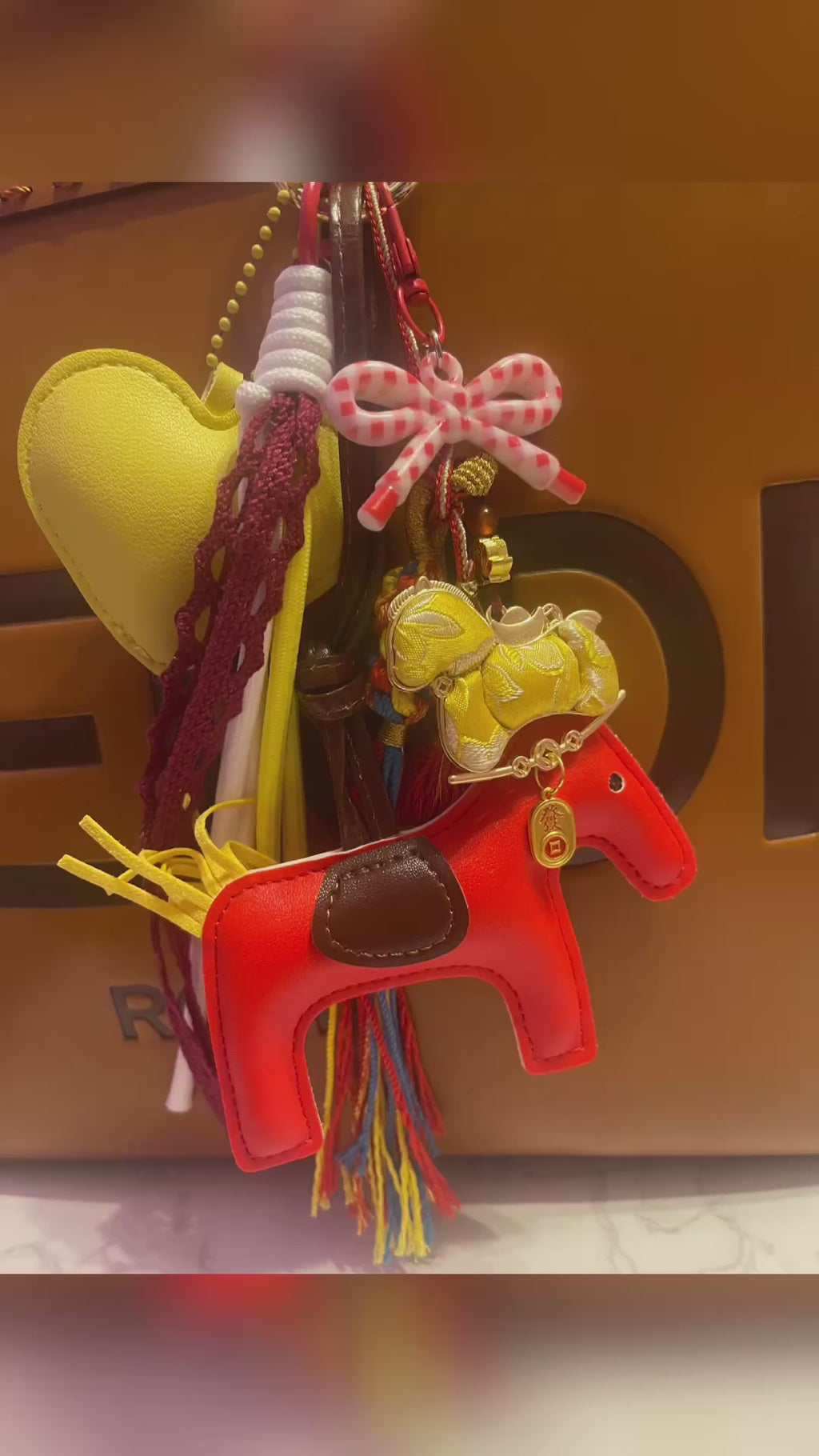 Horse Handmade Bag Charm - Faux Leather Horse Purse Charm with Ribbon & Charms, Handbag Accessory